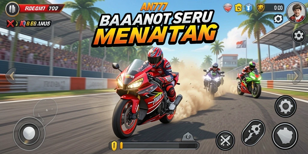 Gameplay balapan motor yang intens dan seru.
