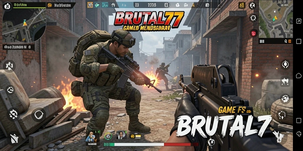 Screenshot menampilkan gameplay intens BRUTAL77 dengan aksi menegangkan.