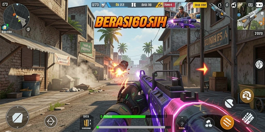 Tampilan gameplay D73 yang memukau dengan aksi tembak-menembak seru.