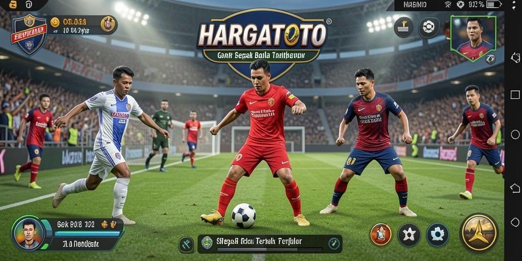 Tampilan gameplay HARGATOTO dengan aksi seru di lapangan sepak bola.