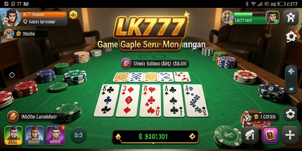 Tangkapan layar utama LK777 menampilkan gameplay Gaple yang mendebarkan.