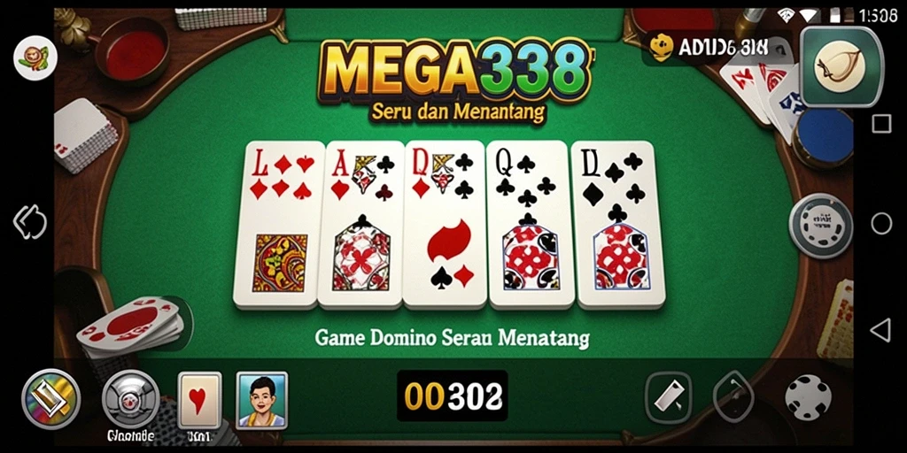 Tampilan gameplay seru dari MEGA338 saat bermain Domino.