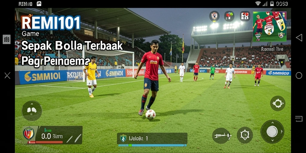 Tampilan gameplay mendebarkan di <strong>REMI101</strong>, dengan aksi sepak bola yang intens.