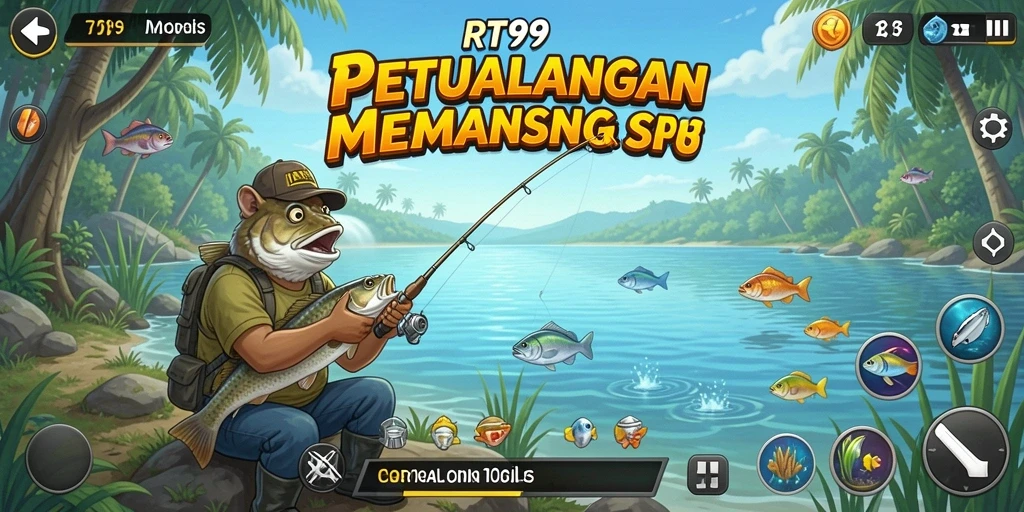 Gameplay RT99 menampilkan berbagai lokasi memancing yang indah.