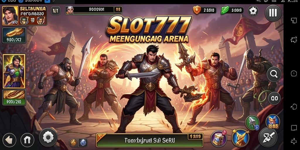 Screenshot menunjukkan pertarungan intens di arena SLOT777.
