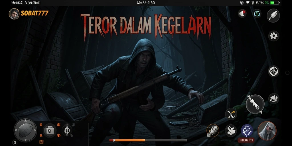 Tangkapan layar gameplay SOBAT777 menunjukkan suasana menyeramkan dan penuh ketegangan.