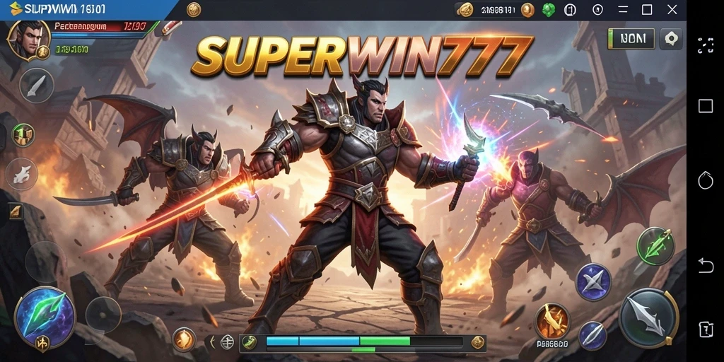 Tangkapan layar menunjukkan pertarungan intens dalam SUPERWIN777.