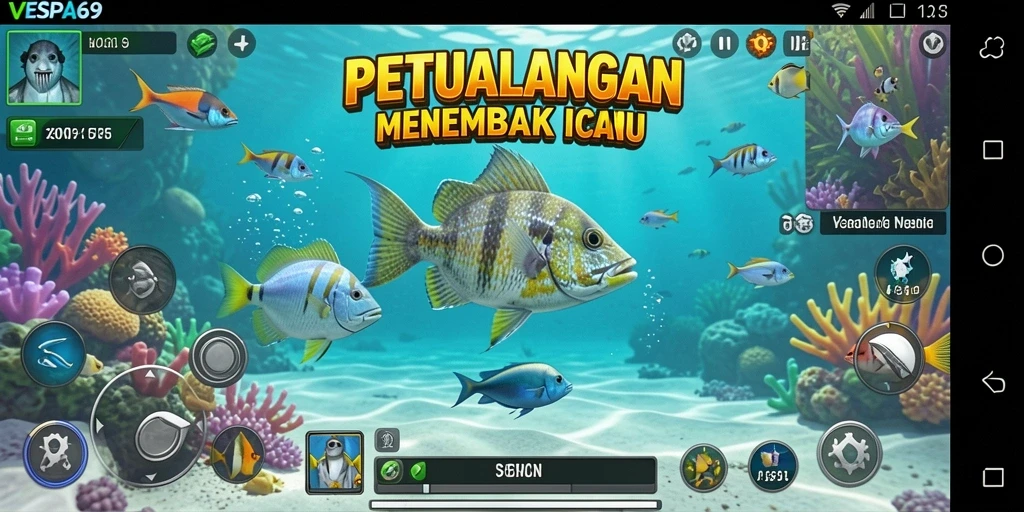 Tampilan menarik dari gameplay VESPA69 saat berburu ikan.